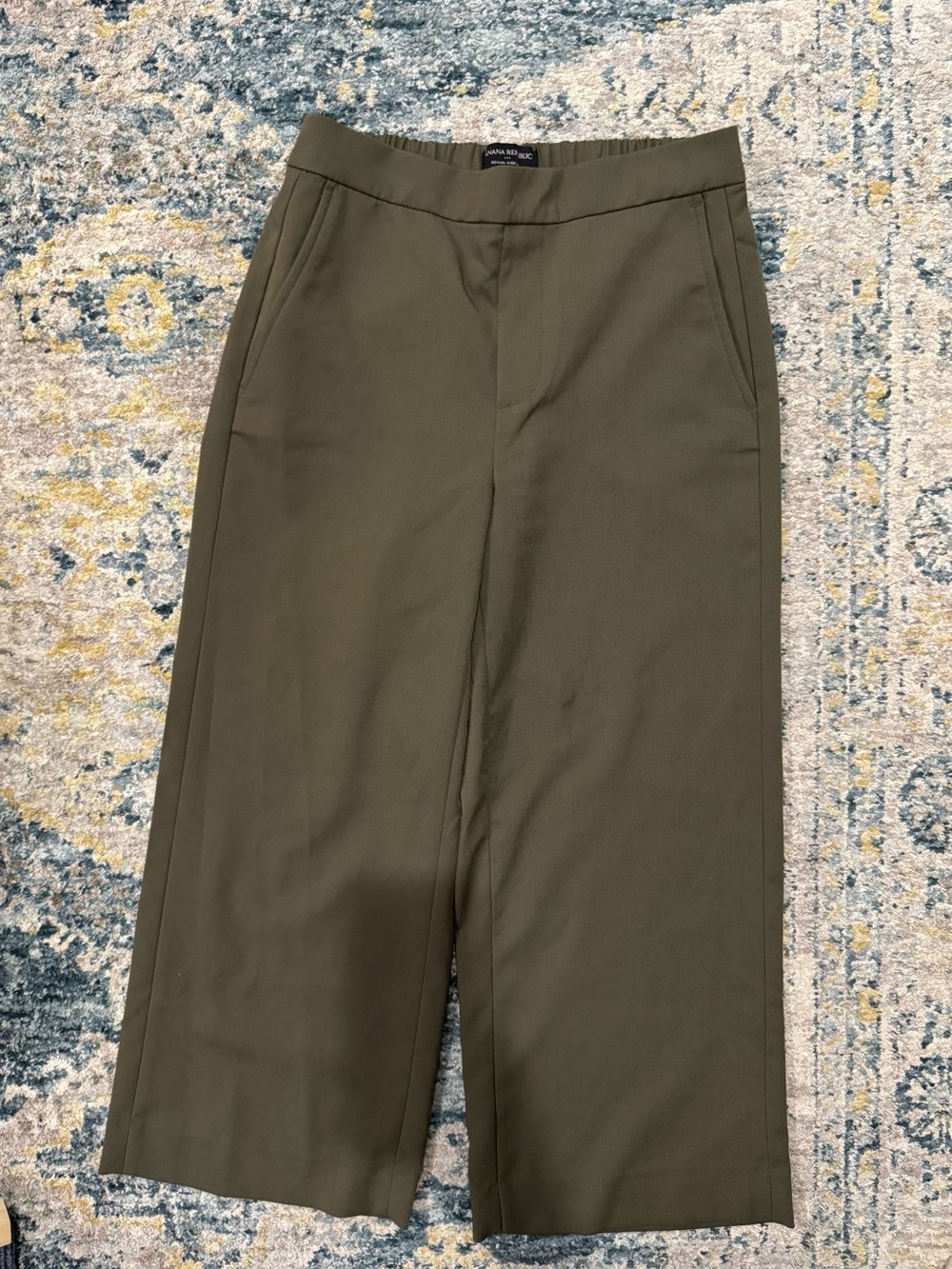 Olive Wide-Leg Cropped Trousers